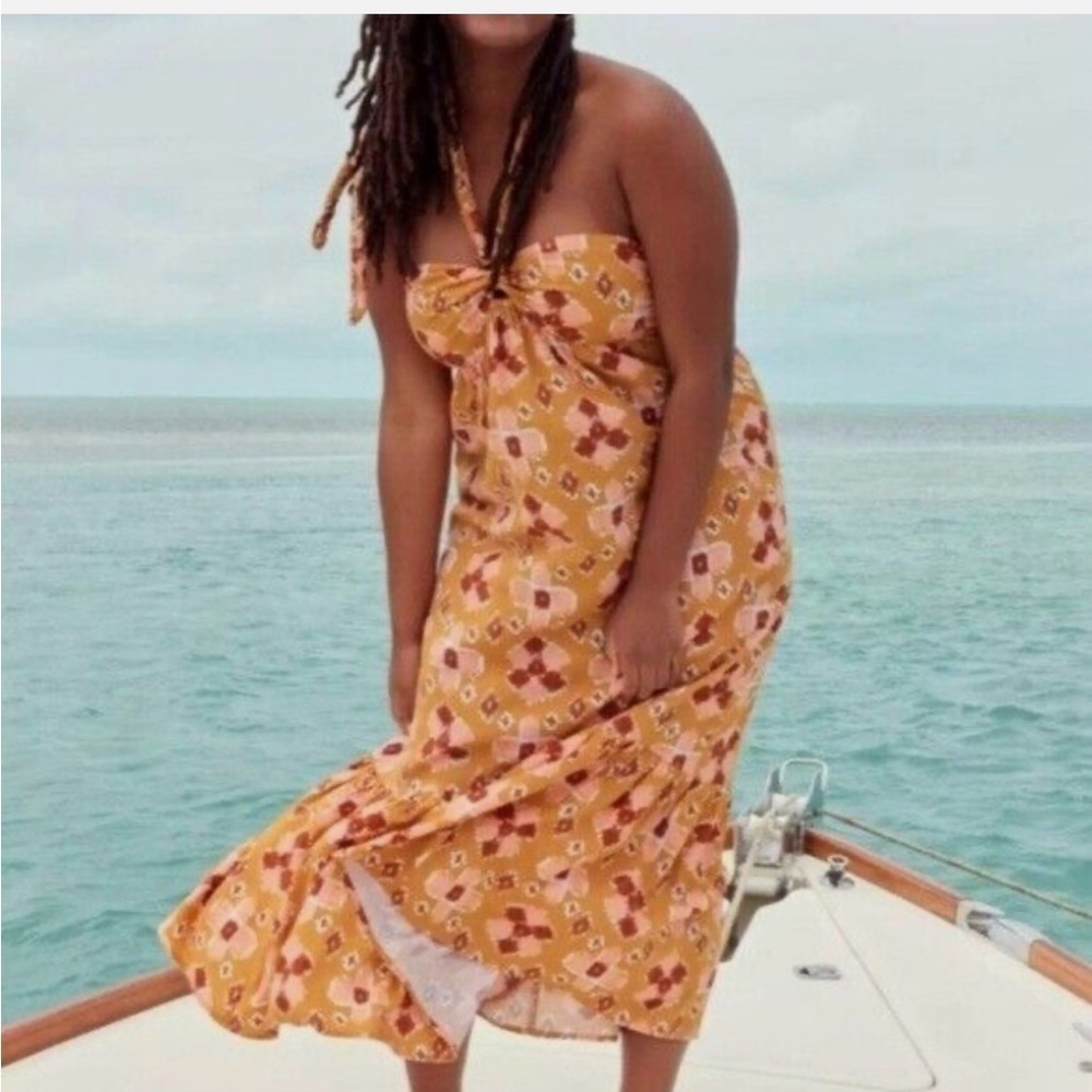 NWOT AERIE Braided Halter Neck Linen Blend Maxi Dress - Picture 5 of 6